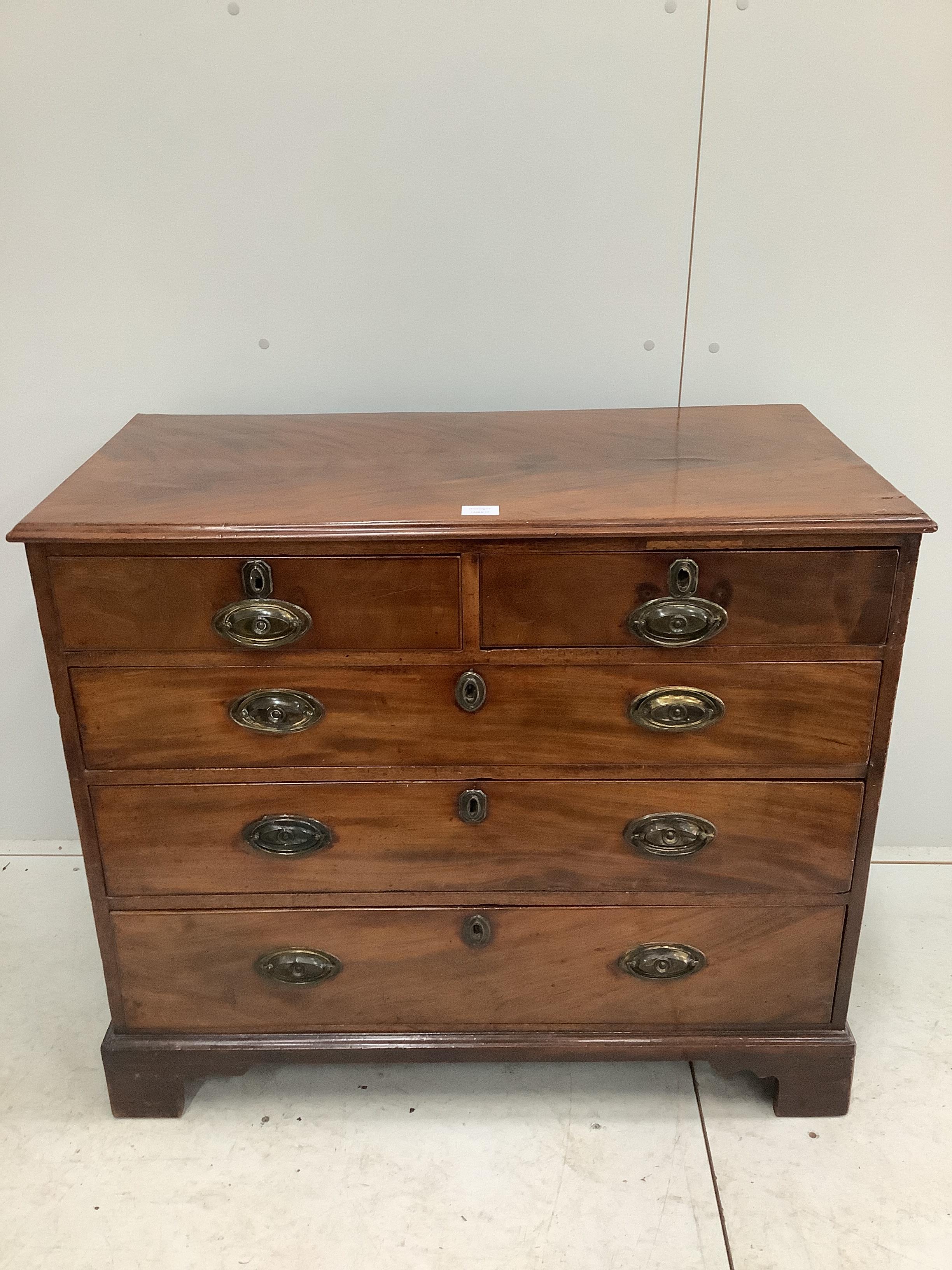 A George III mahogany chest of five drawers, width 97cm, depth 50cm, height 83cm